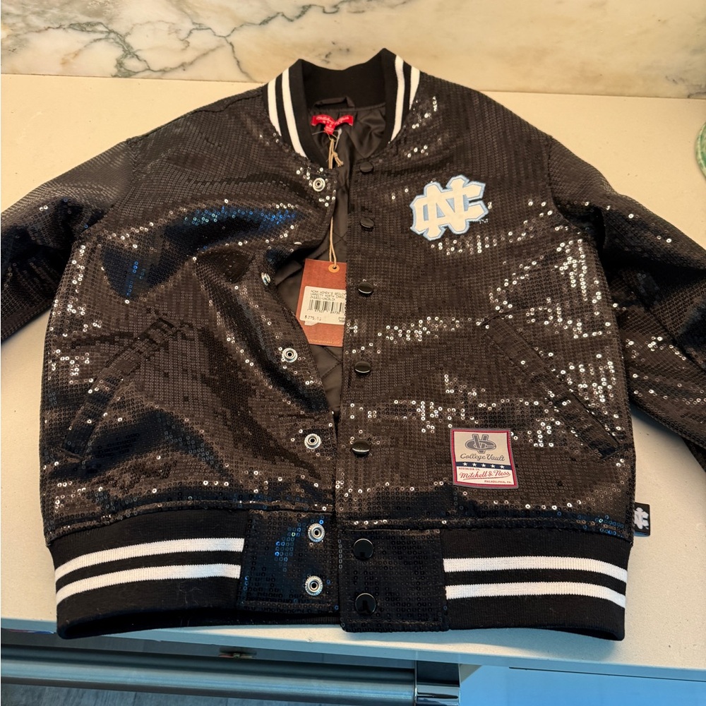 UNC Mitchell & Ness Black Sequin Jacket with Logo
